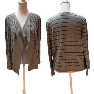Loft Gray with Black Stripes Long Sleeve Open Front Knit Sweater/Cardigan XSP